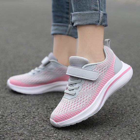 Djtdsds Boys Breathable Knit Athletic Sneakers Hook and Loop Running Shoes Size:6-7 Years