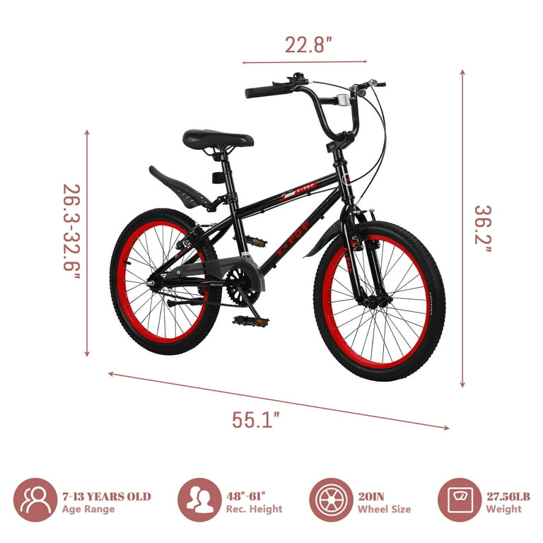Bstjewey 20 Inch BMX Kids Bike, Adjustable Seat, Dual Brakes, Ages