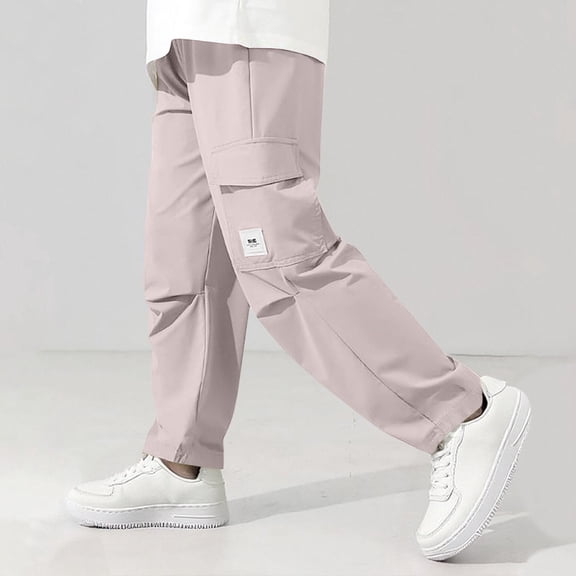 Eltusu Girls Cargo Pants, Elastic Waist Multi-Pockets Loose Fit Casual Wide Leg Pants Pink Size 10-12T