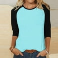 thumbnail image 2 of RQYYD Quarter Length Sleeve Tops for Women 3/4 Length Sleeve Crew-Neck T Shirts Color Block Casual Cotton Womens Tops, 2 of 5