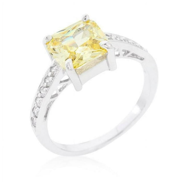 Precious Stars R07052R-C60-10 Precious Stars Silvertone Princess-cut Yellow Cubic Zirconia Engagement Ring
