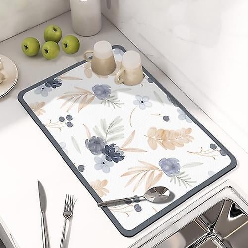 30x40cm Kitchen Drain Mat Dish Drying Mat Pu Leather Coaster Absorbent Mat  Disposable Heat Insulation Mat (vegetable White)
