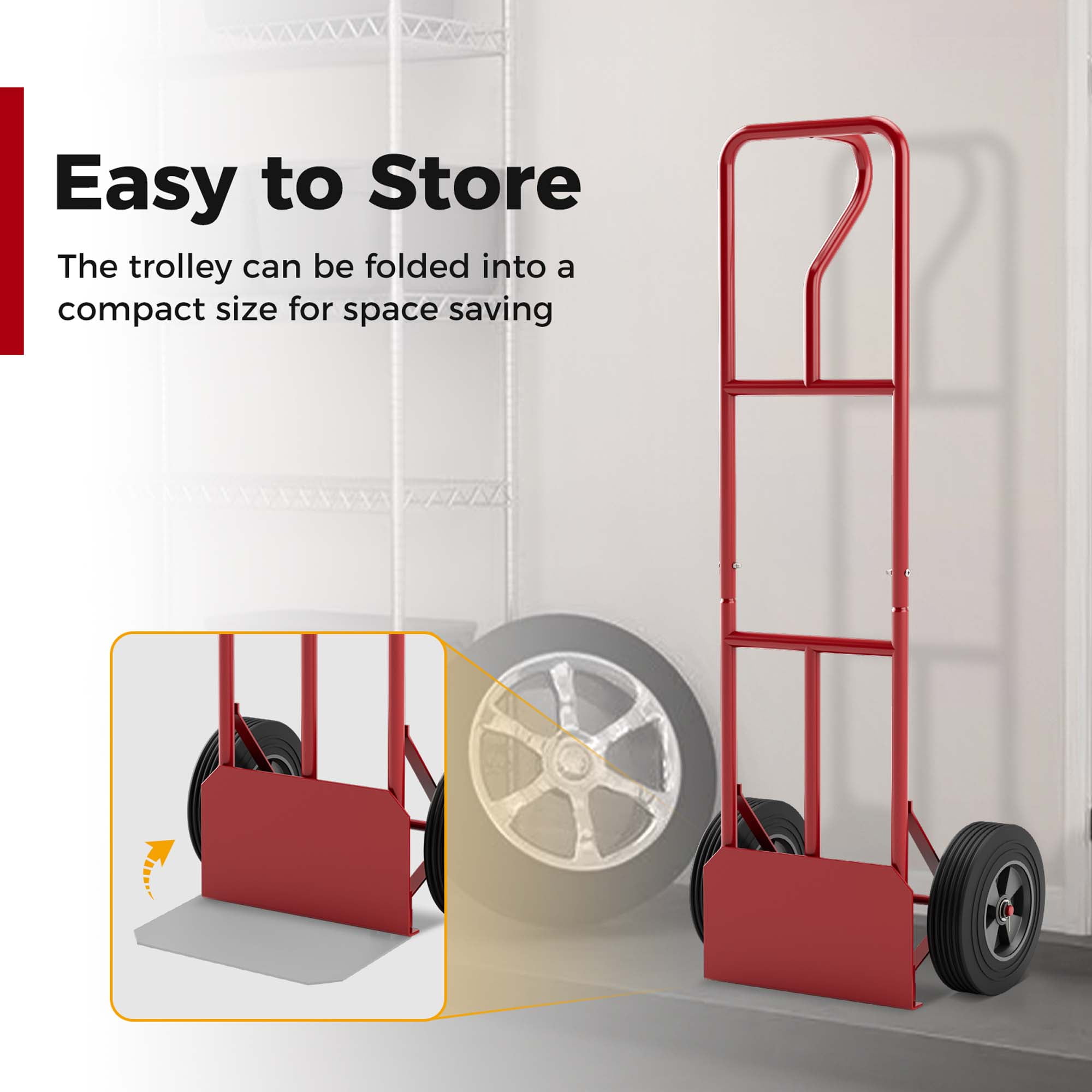 Costway Heavy Duty Hand Truck 660lbs Capacity Trolley Cart with  Foldable Nose Plate Red