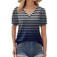 thumbnail image 4 of NAMTYQX Womens Summer Tops Soft Loose Stylish V Neck Light Short Sleeve Casual Stripe Print Plus Size Light Blue Size 2XL, 4 of 5