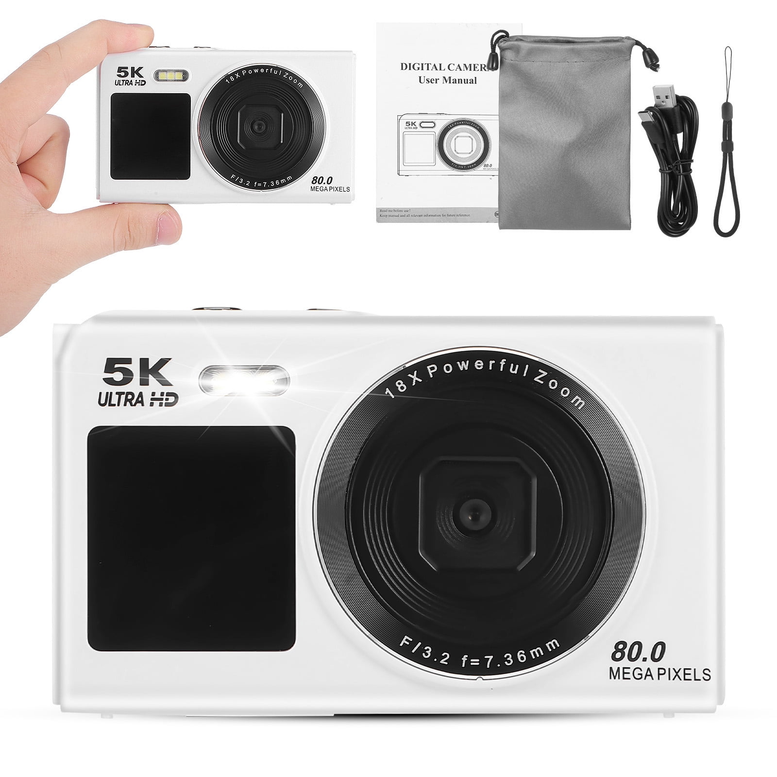 5K Digital Camera, 80MP Dual Screen Autofocus Vlogging Camera, 18X Zoom Camera for Photography