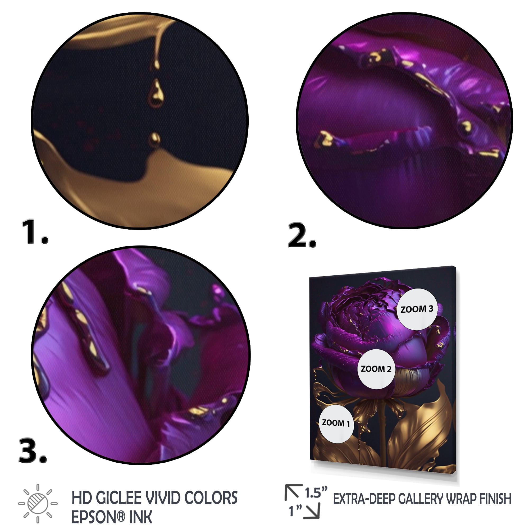 Designart Purple Peony Liquid Gold III Canvas Wall Art
