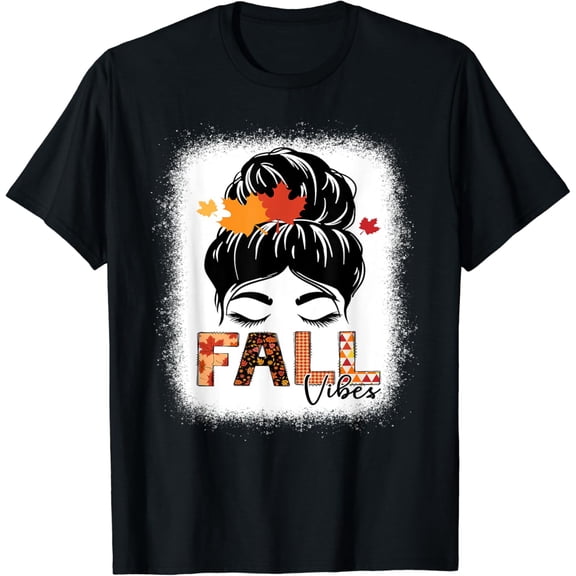 Fall Vibes Vintage Messy Bun Fall Season Retro Autumn T-Shirt