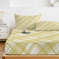 thumbnail image 6 of Twin Sze Fitted Sheet Set - Yellow Plaid 2 Piece Bedding Sets 16" Deep Pocket Fitted Sheet with 1 Pillowcase, White Stripes Modern Grids Geometric Brushed Microfiber Hotel Luxury Bed Sheets, 6 of 9