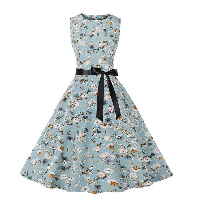 FcBaudy Robe Sans Manches à Col Rond, Robes d'Été pour Femmes, Robes pour Femmes Robes d'Été pour Femmes Plage Robe Débardeur Sans Manches à Imprimé Floral Robe Femme