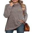 thumbnail image 2 of Ribbed Turtleneck Top for Women - Long Sleeve Basic Shirt with Side Slit, 2 of 5
