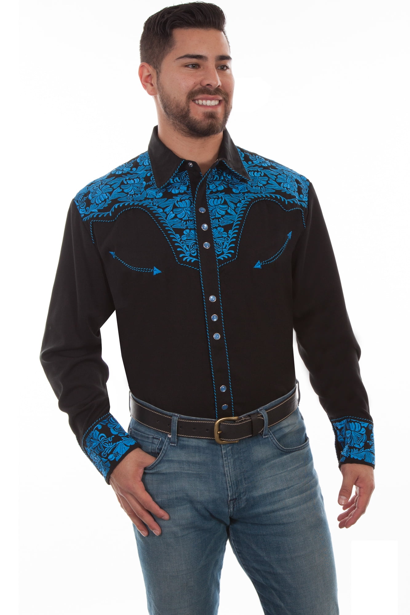 Men's Scully Snap Floral Tooled Embroidery Western Cowboy Rodeo Shirt ...