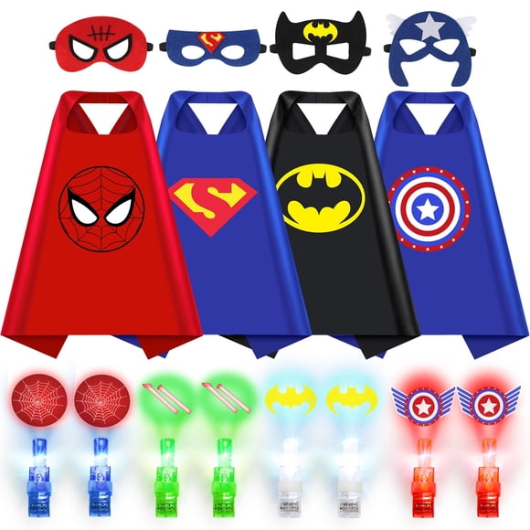 Set de capas de superhéroes KUBUSFLY para niños con máscaras y luces para dedos