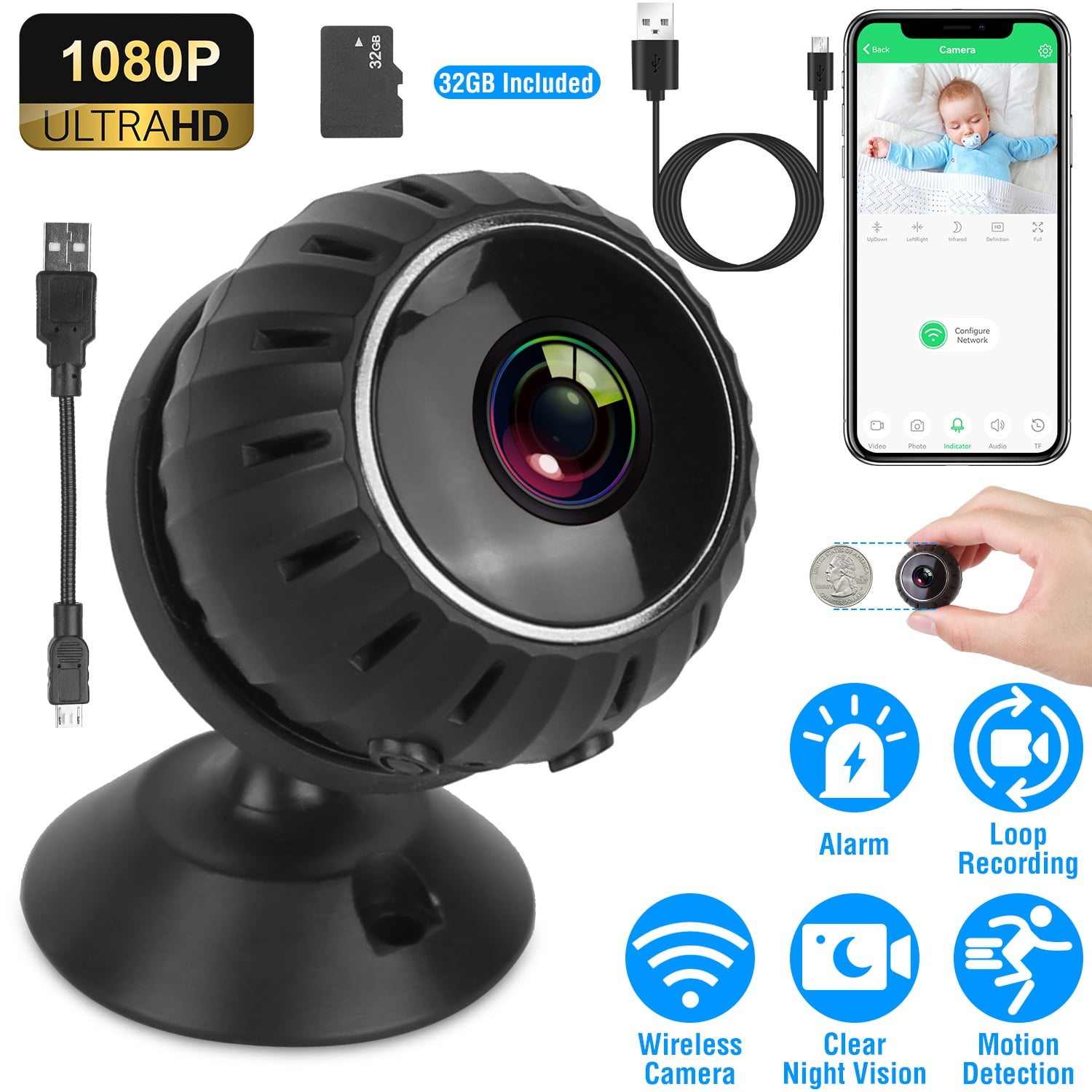 ieGeek Indoor Security Camera Wireless WiFi, 1080P FHD, 30ft Clear Night  Vision, Siren and APP Alert, Human Detection, Portable Wireless Outdoor  Security Cameras (Supports Only 2.4GHz) 