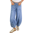 thumbnail image 1 of Women Stretch Drawstring High Waisted Jean Loose Wide Leg Baggy Denim Pants Light Blue S, 1 of 7