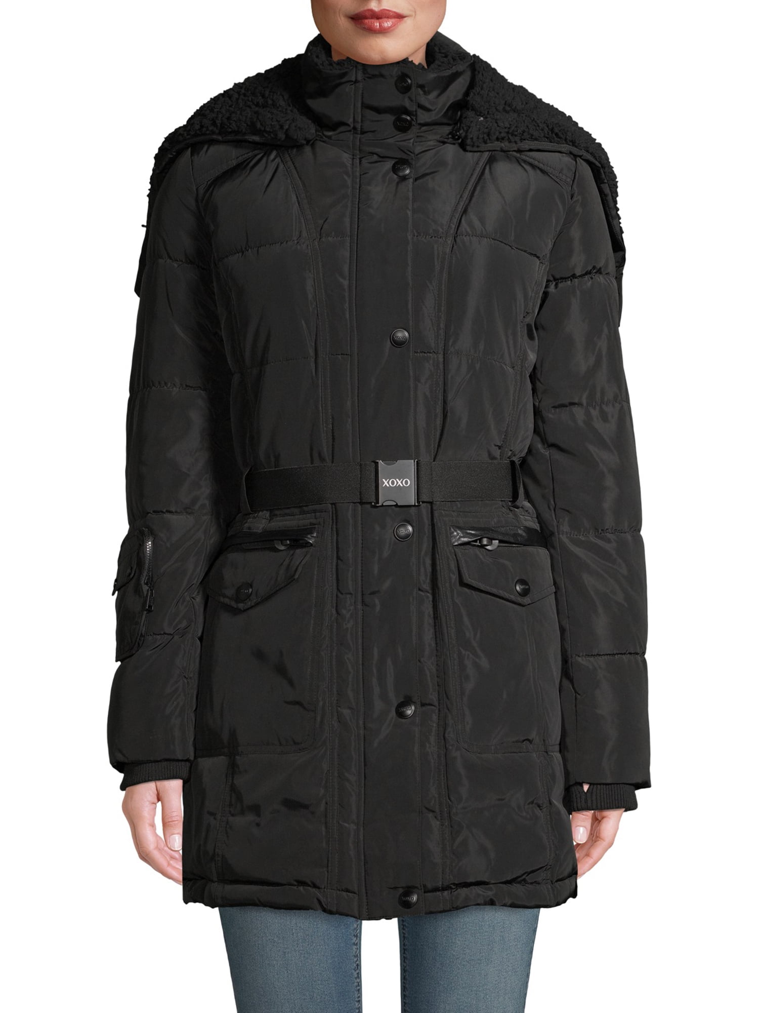 XOXO Juniors' Heavyweight Belted Coat With Zip Split Hood