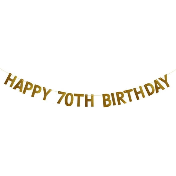 HAPPY 70TH BIRTHDAY Banner for 70th Birthday Party Decorations No Assembly Required Gold Glitter Paper Garlands Banner Letters Gold