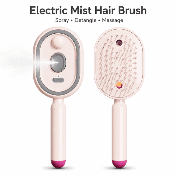 Electric Mist Hair Brush, Rechargeable Spray Air Cushion Detangling Brush with Scalp Massage, Anti-Frizz Hair Comb for Wet and Dry Hair, Portable Styling Brush for Women and Kids, pink