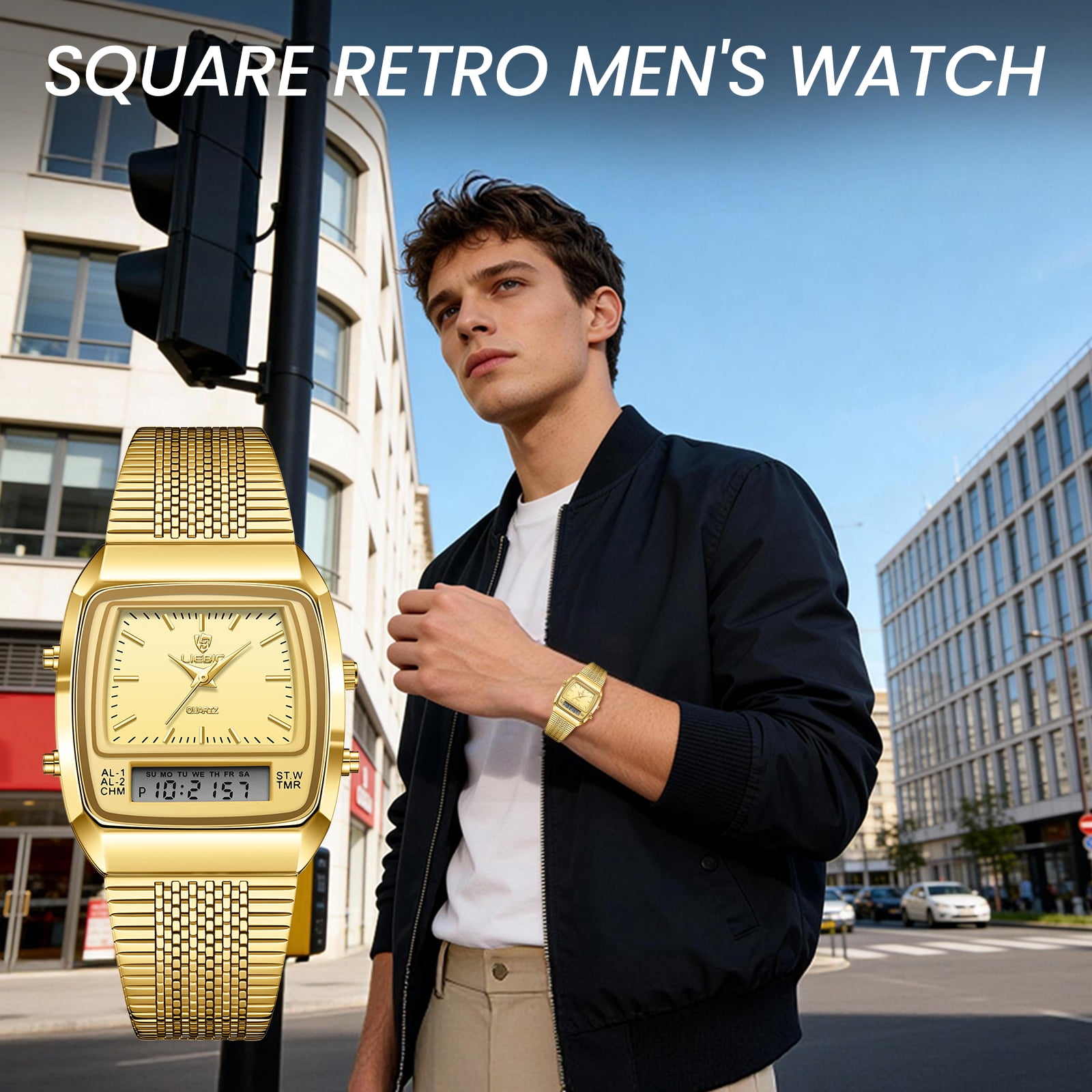 SKMEI Watch for Men Retro Analog Digital Watches Square Dual Display Men's Watches Luxury Stylish Casual Wristwatches