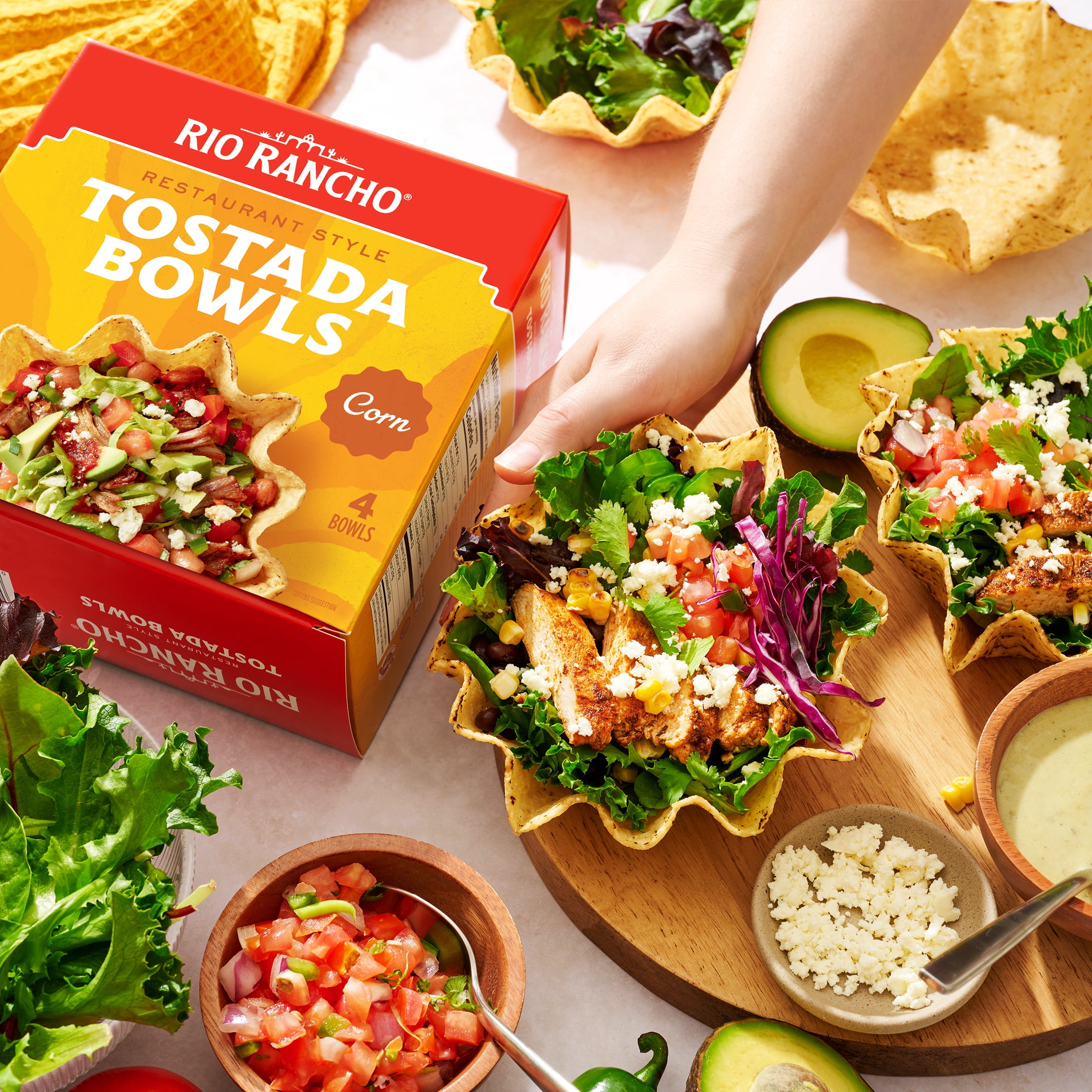 Rio Rancho Tostada Bowls Gluten Free Restaurant-Style Multigrain Corn Bowls, 4 Count, Box