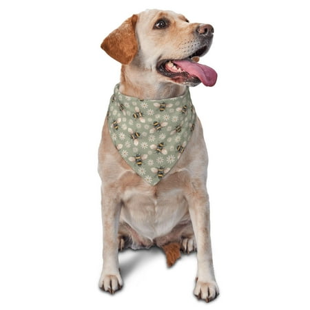 Naloa Bees And Chamomile Dog Bandanas 1PC Washable Triangle Dog Scarfs Premium Durable Fabric for Small Medium Large Dogs and Cats
