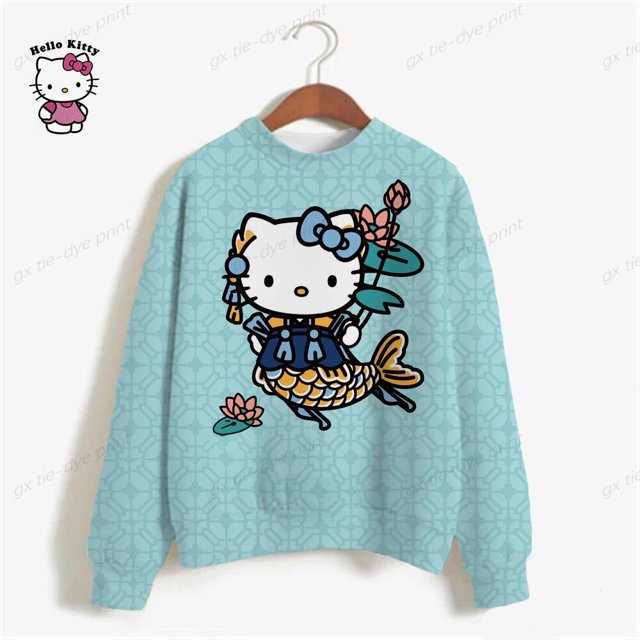 Sudaderas con capucha con estampado de HELLO KITTY para mujer, ropa con estampado de dibujos animados Y2k, talla grande, sudadera femenina de calle alta