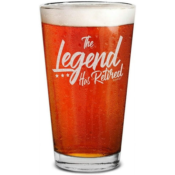 Shop4Ever The Legend Has Retired Laser Engraved Beer Pint Glass Retirement Gift for Men Dad Grandpa Uncle Coworker (16 oz.)