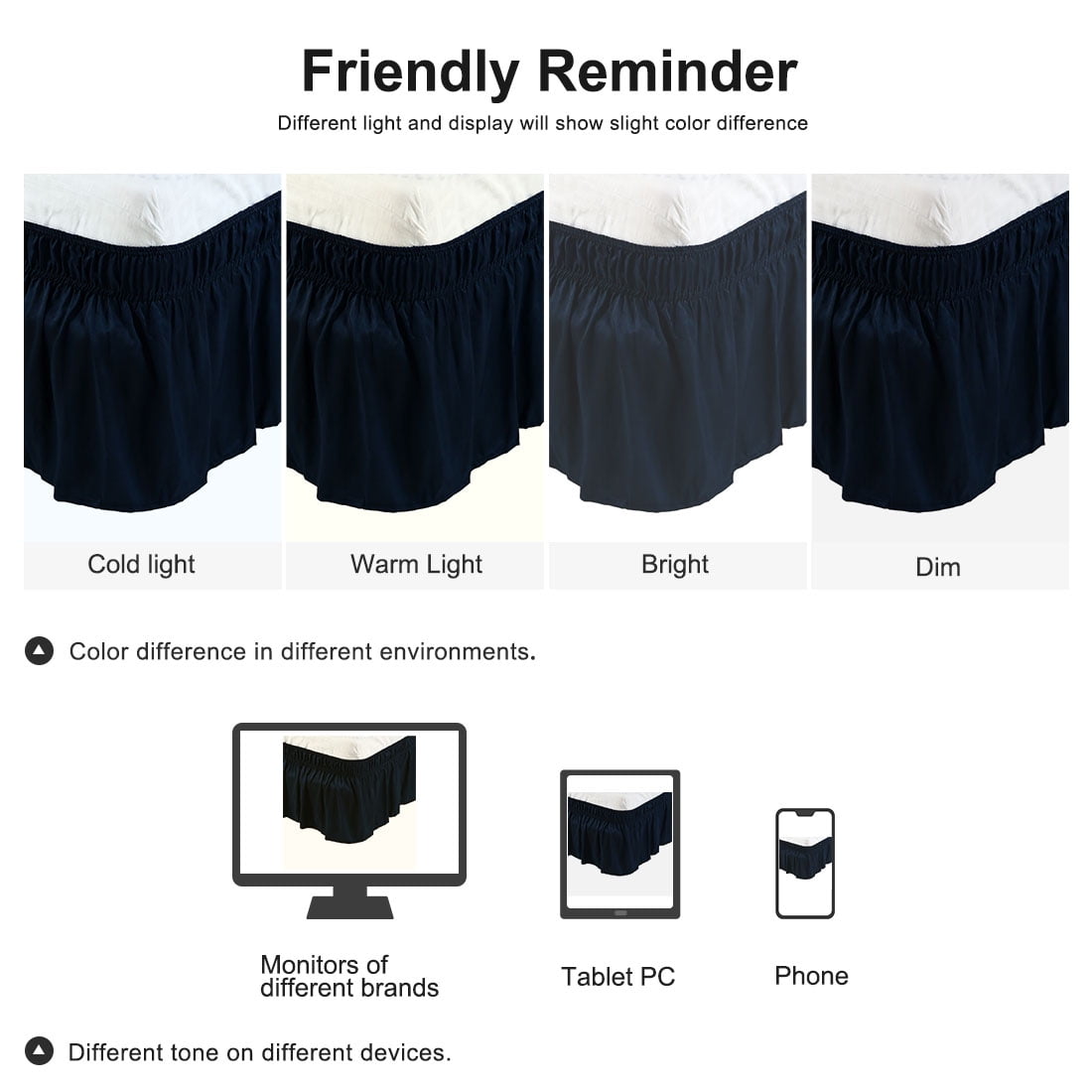 Unique Bargains Elastic Dust Ruffled Bed Skirt with 15" Drop Full Navy Blue
