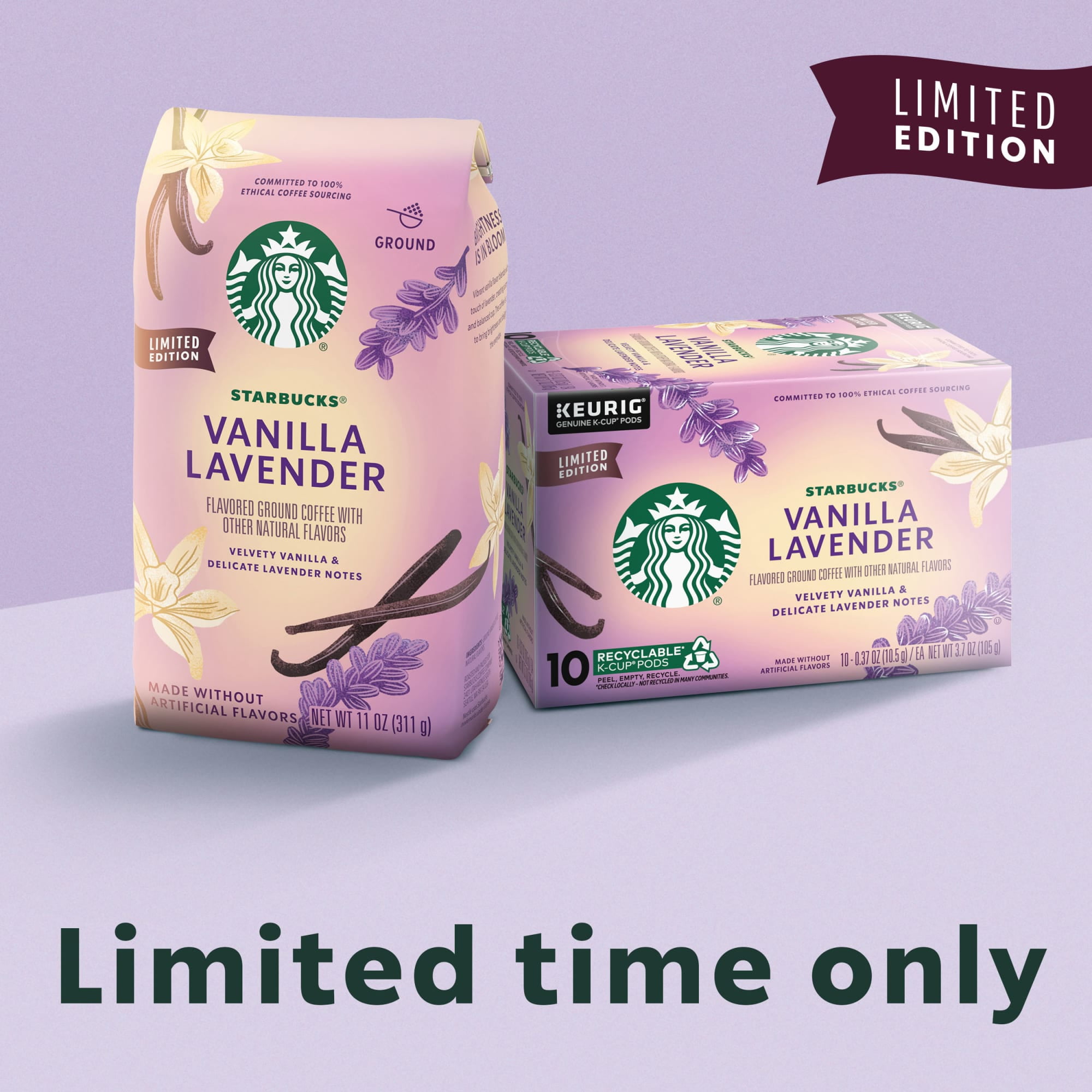 Starbucks Vanilla Lavender, Hot or Iced Coffee, Flavored K-Cup Coffee Pods, 88 Count​