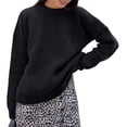 thumbnail image 2 of Women'S Knit Warm Sweaters Crew-Neck Warm Pullovers Long-Sleeve Solid Casual Base Layer Tops Black S, 2 of 6