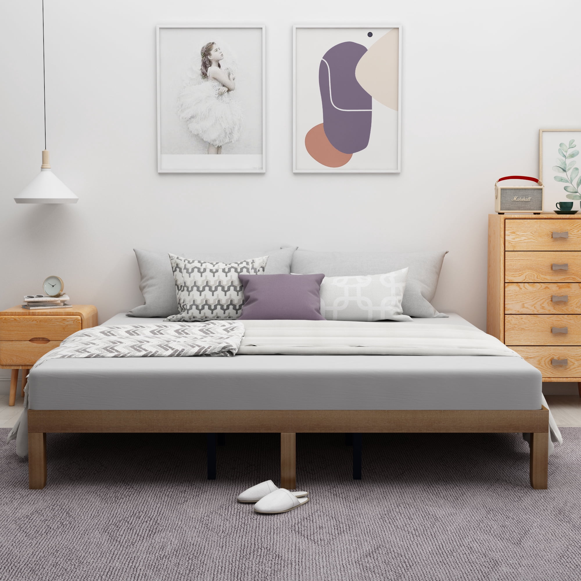 Queen Wood Platform Bed - Solid Construction, Strong Slat Support, 650-700 lbs Capacity, Easy to Assemble