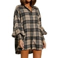 thumbnail image 4 of Xuanfei Women Plaid Lapel Collar Button Down Long Sleeve Shirt Dress, 4 of 7