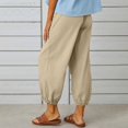thumbnail image 4 of Women‘s Cotton Linen Pants Drawstring Elastic Waist Capri Pants Lounge Pants with Pockets, 4 of 9