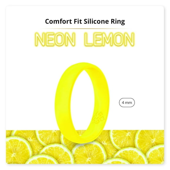 Neon Lemon Yellow Breathable Silicone Ring 4mm Bandwidth