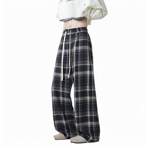 XUNKUSGA Men's Baggy Sweatpants Wide Straight Leg Sweatpants for Men Vintage Plaid Streetwear Athletic Pants for Men Loose Open Bottom Pants M-5XL