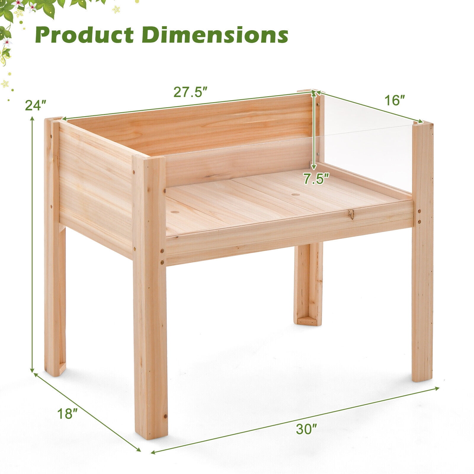 Amijoy Raised Wooden Garden Bed With Legs, 24" Elevated Planter Box With 2 Acrylic Panel Sides, Plant Terrarium With Stand