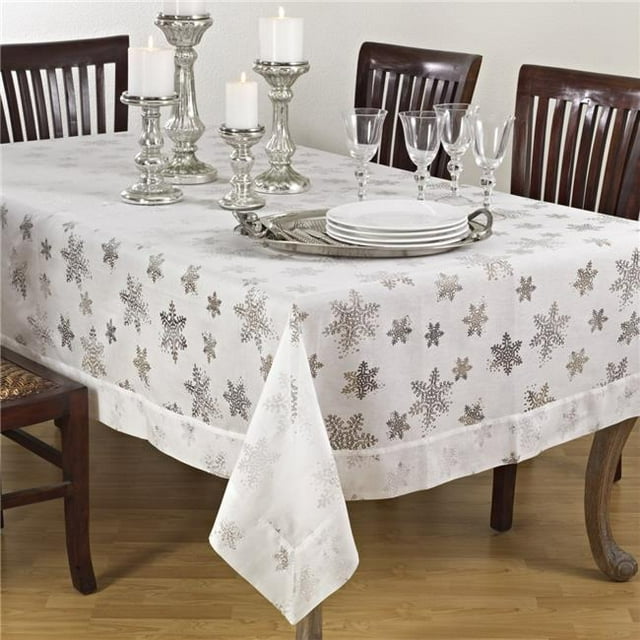 SARO 8000.W70180B 70 x 180 in. Rectangle Holiday Tablecloth with Burnout Snowflake Design White