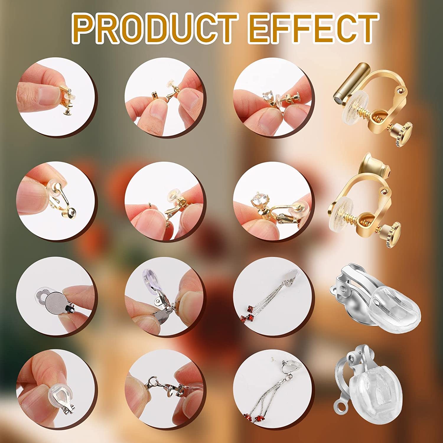16 Pcs Clip on Earring Converter with Silicon Earring Pads, Gold Silver Round Flat Back Tray Earring Clip, and Converter Components with Post for DIY Earring Making for Women Men None Pierced Ears - image 2 of 5