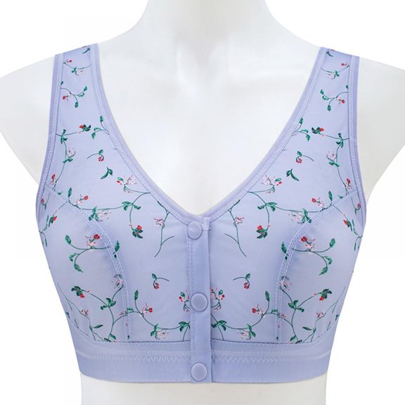 Baywell Women's Convenient Front Button Bra, Everyday Sleep Bras, Comfort Breathable Soft Cup Wireless Bras Dark Blue 44/100BC