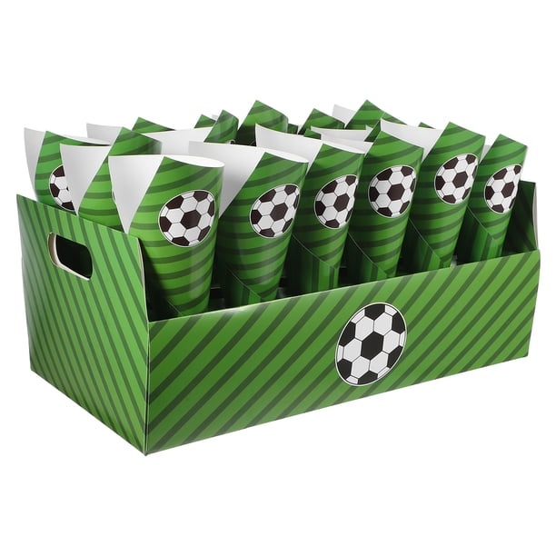 KAKOWELY 30 conos de papel para fiestas, conos de palomitas, charcutería, golosinas para eventos deportivos, cumpleaños y noches de cine (temática de fútbol).
