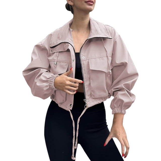 Veste Courte Décontractée pour Femmes avec Manches Longues et Col à Revers - Design à Capuche pour Style à la Mode, Parfait pour les Loisirs et les Activités Extérieures