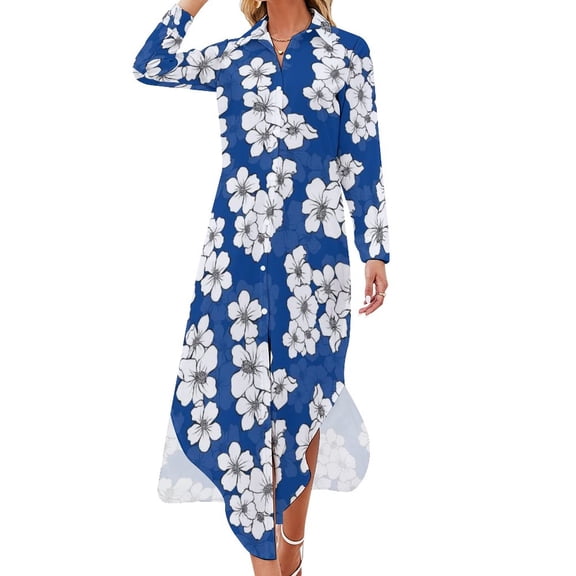 Retro White Flower Casual Dress Pretty Floral Print Stylish Dresses Long Sleeve Beach Lady V Neck Graphic Big Size Chiffon Dress