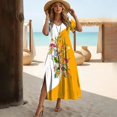 thumbnail image 1 of RWJDXD Robe Longue à Manches Courtes Fendue d'Été Patchwork Imprimé Floral Col en V Robes de Soirée Élégantes Vêtements Amples Simplicité, 1 of 1