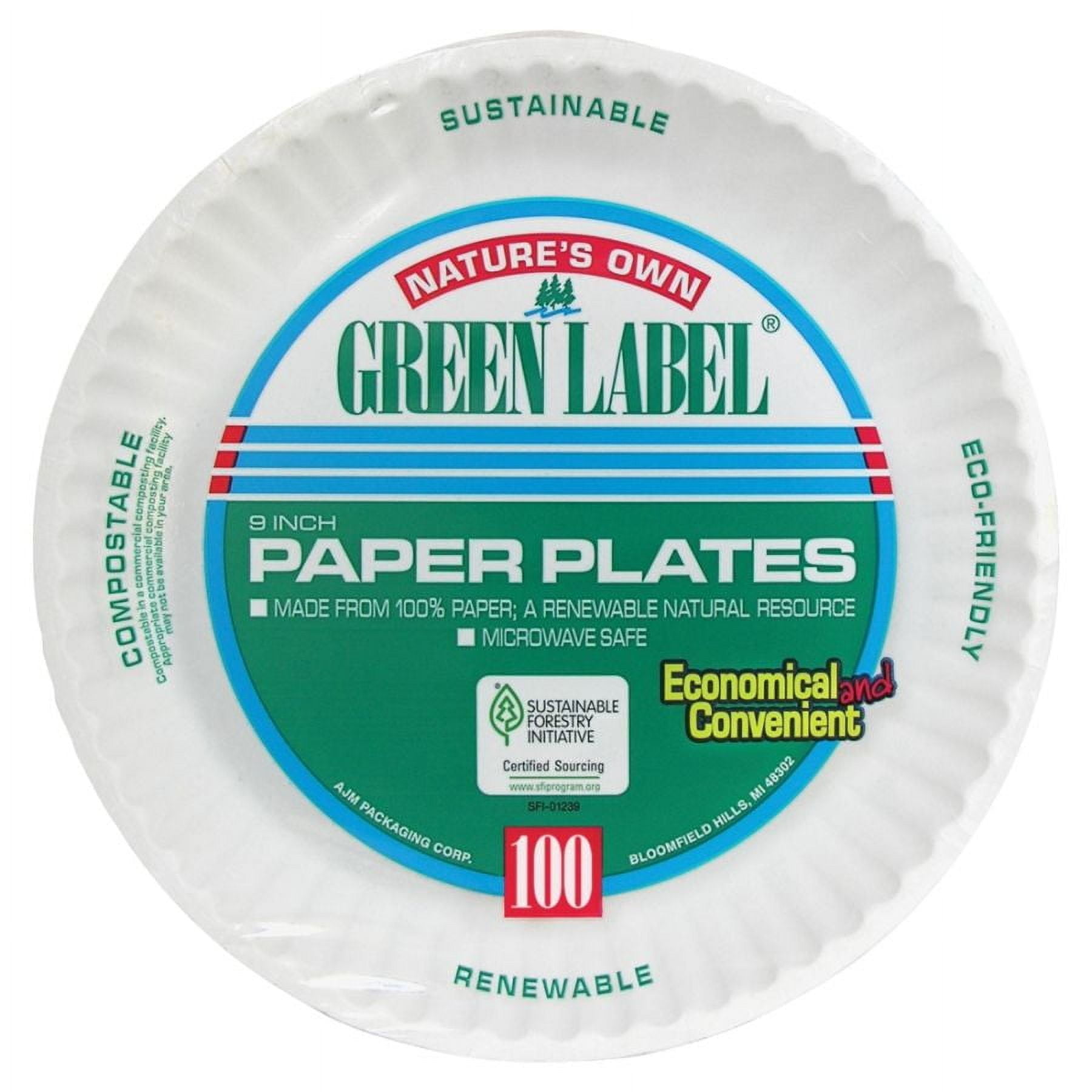 AJM Green Label Paper Plates, 9", White, Box Of 1,200 Plates