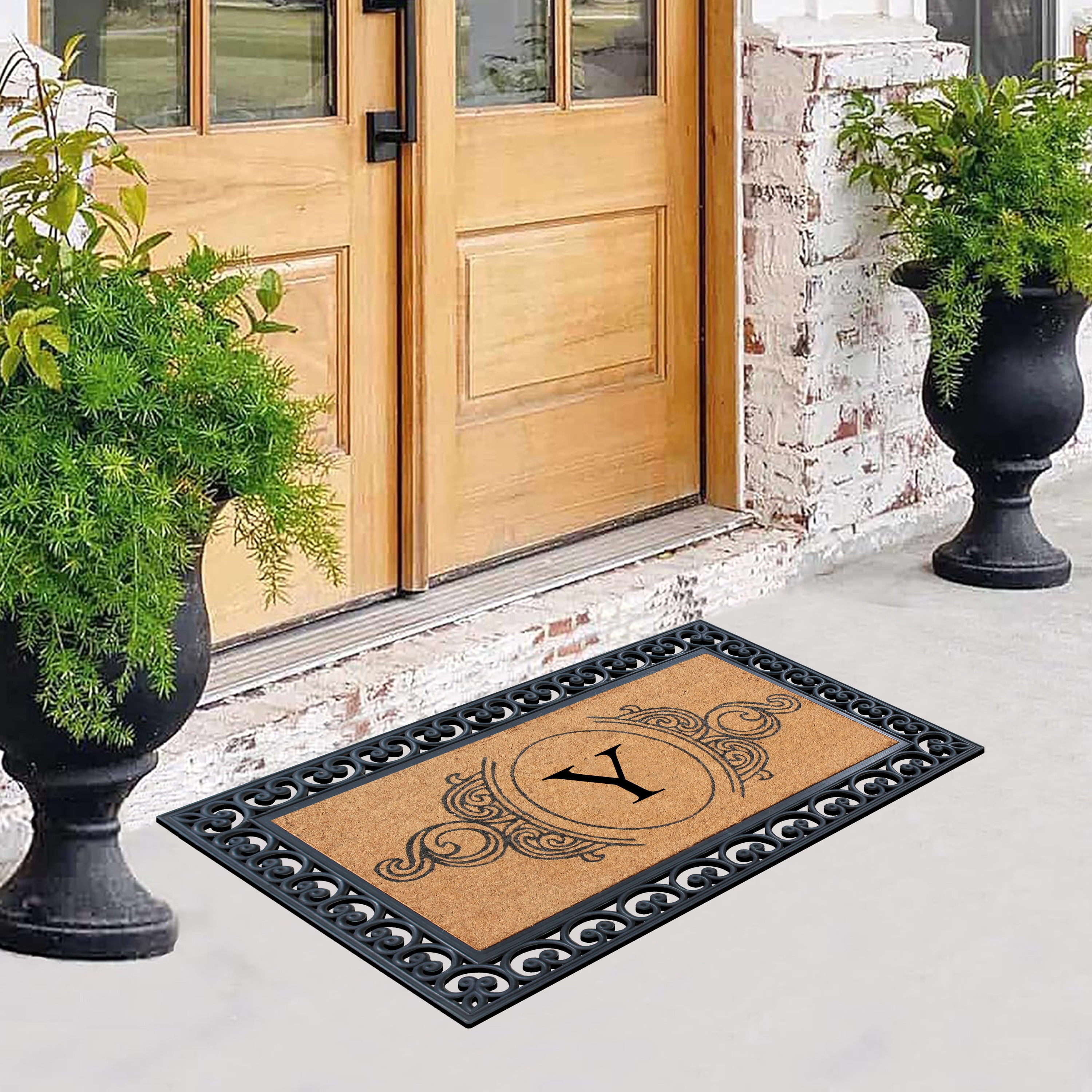 A1HC Rubber and Coir Doormat 30" x 48", Standard Double / Single Front Door Mat for Outdoor Entrance, Personalized Monogrammed Non-Slip Entrymat