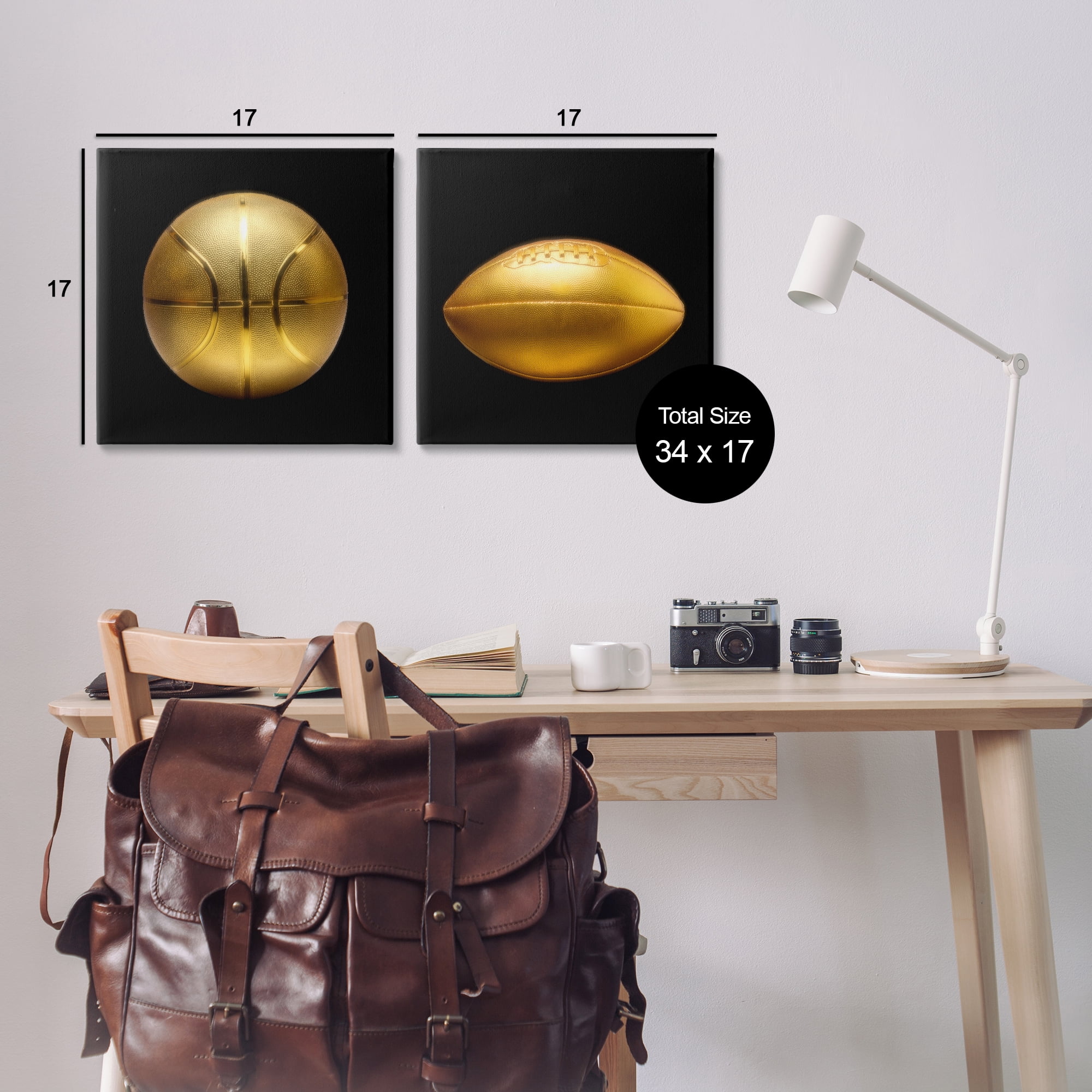 Stupell Industries Golden Designer Sports Balls Sports Painting Wrapped Canvas Art Print Wall Art, 17 x 17, Set of 2