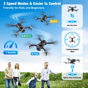 AUOSHI Drones with Camera for Adults 4K, FPV RC Quadcopter for Kids Beginners with 3 Batteries, Foldable, Brushless Motor, 3D Flips,One Key Take off/Land, Black