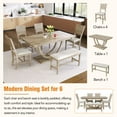 thumbnail image 6 of Modern 6-Piece Half Round Dining Table Set for 6, 59" L Rectangular Table with 4 Upholstered Chairs & 1 Bench, Solid Wood Kitchen Dining Rooms Table Set for Kitchen, 6 of 11