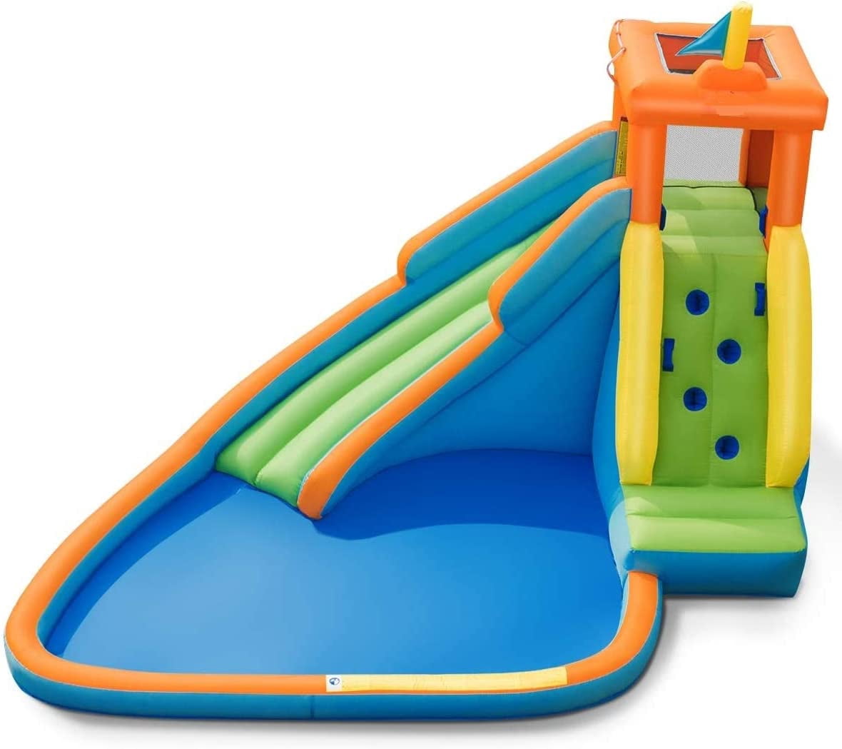 OLAKIDS Inflatable Water Slide, Bouncing House with Slide, Climbing Wall, Splash Pool, Kids Jumping Castle Indoor Outdoor with Carrying Bag, Repairing Kit, Hose, 750W Blower