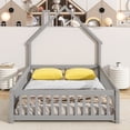 thumbnail image 2 of Full Wood House-Shaped Headboard Floor Bed Mattress Foundation with Fence, Bed Frame Storage Bed w/ Wooden Slats for Boy Girl, No Box Spring Needed, Easy Assembly, 2 of 9
