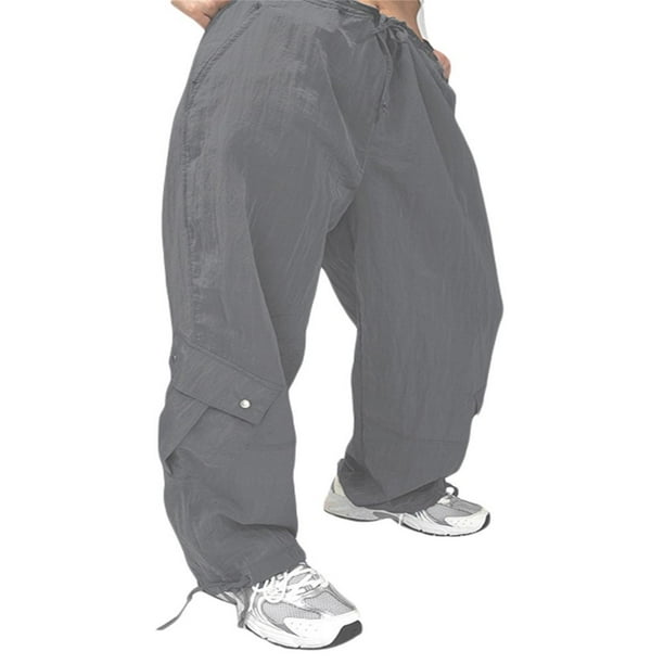 Women Low Waist Pants Y2k Shiny Cargo Pants Wide Leg Straight Casual Loose Trousers Vintage E Girl Streetwear Dark Gray M Walmart